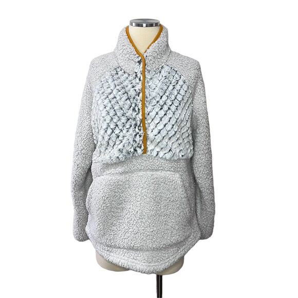 Simply Southern Fleece Pullover Women Small Gray Sherpa Snap Button Pocket Logo - Picture 1 of 6